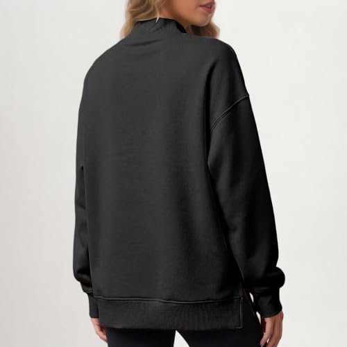 Long Sleeve Tops for Women Mock Neck Sweatshirt Oversized Side Slit Pullover Top Fashion Casual Cute Fall Clothes - image 3