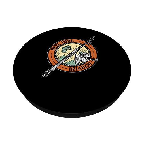 Reel Cool Dziadziu Fishing Polish Grandpa Fisherman PopSockets Swappable PopGrip, Black - Image 2
