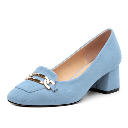 Womens Chunky Comfortable Closed Square Toe Low Block Heels Work Dress Wedding Slip On Pumps Shoes