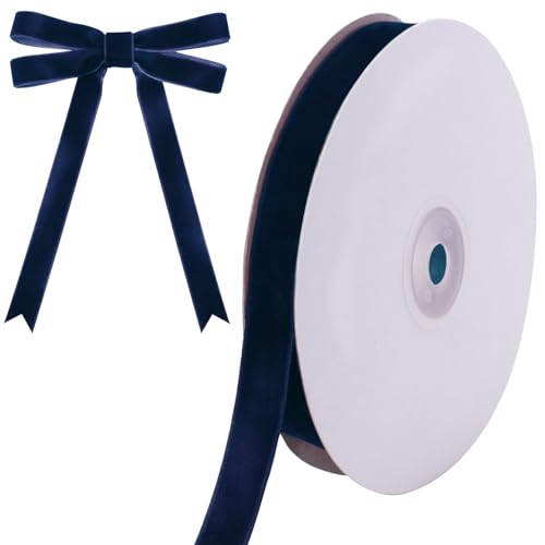 Tsorode 10 Yards Blue Velvet Ribbon 5/8 Inch for Christmas Tree Navy Velvet Christmas Ribbon for Gift Wrapping Crafts Bow Wreath Holiday Decorations (Navy)