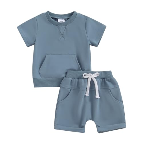 Image of Ledy Champswiin Baby Boy Girl Summer Outfits Toddler Solid Color Clothes Pocket Shorts and Top Set