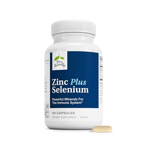 Terry Naturally Zinc Plus Selenium - Immune & Respiratory Health Supplement - Mineral Supplement with Zinc Bisglycinate Chelate - Formula with Selenium for Cellular Health Support - 60 Capsules