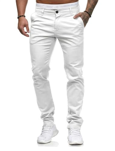 HUNGSON Mens Chinos Dress Pants Slim Straight Fit Flat-Front Golf Pants Casual Travel Slacks
