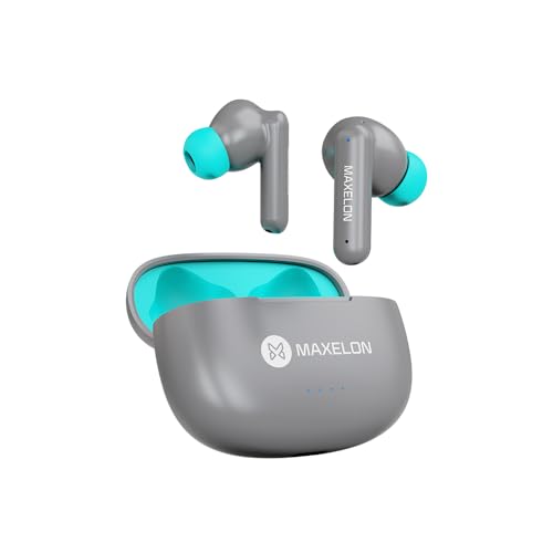 Image of Maxelon Maxpods Pro (Grey) Wireless Earbuds TWS Deep Bass, Enviromental Noise Cancellation 350 Hrs Standby Long Battery Life, IPX5 Sweat Resistance Quad Mic with Touch Control Type C chargning Port
