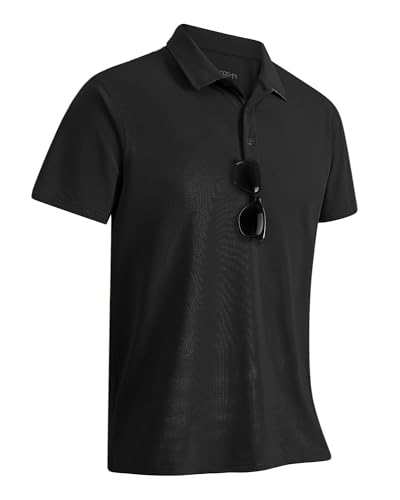 33 000ft Mens Polo Shirt Short Sleeve T-Shirt Golf Polo Moisture Wicking Quick Dry Polos Outdoor Sports Athletic Tennis Performance Breathable T-Shirt for Tennis Work Black(Nylon Spandex) 2XL