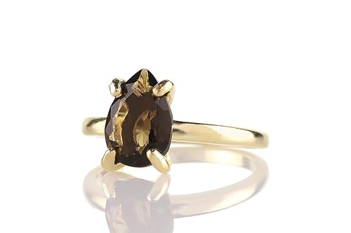 Bagues élégantes en quartz fumé pour femmes bijoux en or 14k facetté de collection