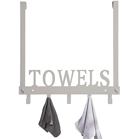 FairyCity Towels Holder for Bathroom Wall Over Door Hook Towel Holder with Screws and Anchors Home Decor Hanger Decorative with 5 Hooks White Cover