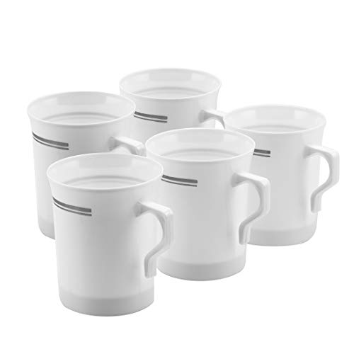 BloominGoods 50 Heavyweight Disposable White Plastic 8 oz. Coffee Mugs with Silver Trim | Tea, Cappuccino, Espresso Cups with Handles (50-Pack) - Thumbnail 3