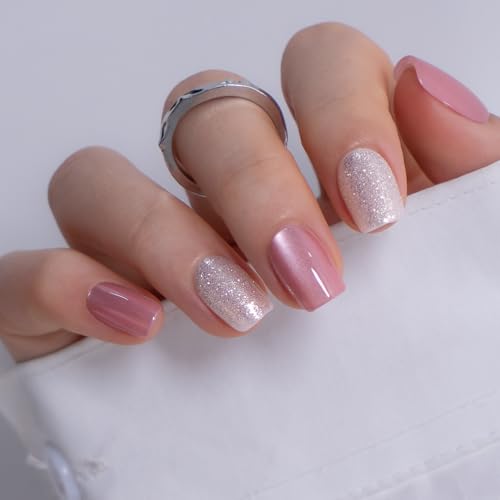 Image of CurvLife Soft Gel Square Press-On Nails Short, Reusable Fake Nails with Glue & Adhesive Tabs, 30PCS Salon-Quality Stick-On Nails for At-Home Manicure (Latte Spark)