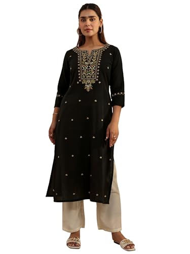 Image of Libas Embroidered Cotton Straight Kurta | Ethnic wear | Bridal Suit | Wedding Dress | Occasion wear