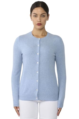 Image of JENNIE LIU Women's 100% Cashmere Button Front Long Sleeve Crewneck Cardigan Sweater
