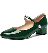 ROSERWISH Womens Round Toe Cute Wedding Ankle Strap Casual Patent Pearl Velcro Chunky Low Heel Pu...