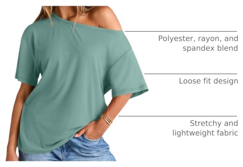 Image of Trendy Queen Womens Off the Shoulder Tops Oversized Summer T-Shirts 2026 | Breathable Strenchy Comfort Material Short Sleeve Basic Oversized Tees Casual Workout Gym Y2k Going Out Clothes