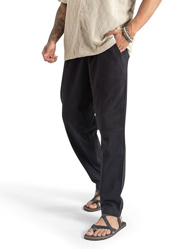 The Veshti Company Men’s Cotton Beach Pants – Lightweight Casual Travel, Yoga, Summer – Drawstring Trousers