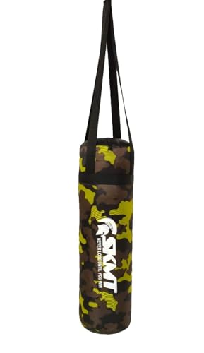 Image of SKMT Never Lose Until You Win Kids Boxing Kit with Filled Punching Bag, Gloves and Headgear, Age 7-13 Years (Yellow Army)