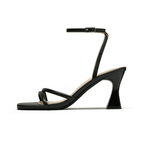 Image of Goderci Women's Kitten Strappy Mid heels Square Open Toe Ankle Strap Heeled Sandals