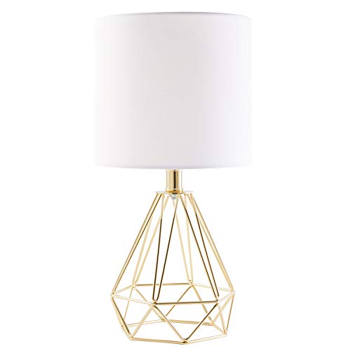 CO-Z Modern Table Lamp with White Fabric Shade, Gold Desk Lamp with Hollowed Out Base for Living Room Bedroom Dining Room