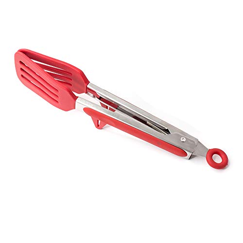 COZHYESS Premium Kitchen Tongs 27 cm/10 Inch Stainless Steel Silicone Locking Tongs Kitchen Food Tongs Heat Resistant Food Grade For Cooking Grilling Buffets Salads Oven 27 cm/10 Inch(Red)