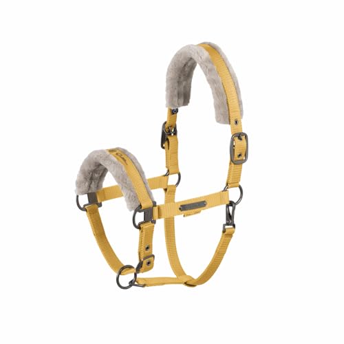 Licol Eskadron fausse fourrure jaune platine chic pour cheval 2025