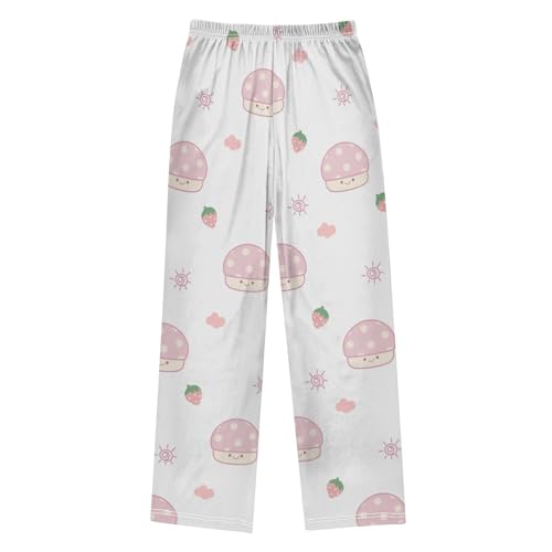 Mushroom Pink Boys Pants Boys Athletic Pants Long Pant for Boywith Pockets Wide-Leg Size 6-14Y2