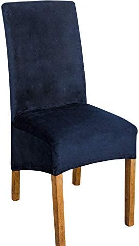 Crushed Velvet Fabric Stretchable XL Chair Covers for Dining Chairs Wedding Banquet Party Chair Protective Slipcover (velvet fox Navy blue, set of 6)