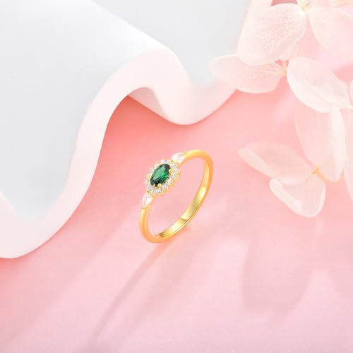 Diana Oval Shape Thin Stackable Rings for Women Birthstone 925 Sterling Silver Eternity Halo CZ Promise Engagement Statement Wedding Band Rings Jewelry for Size 6-92