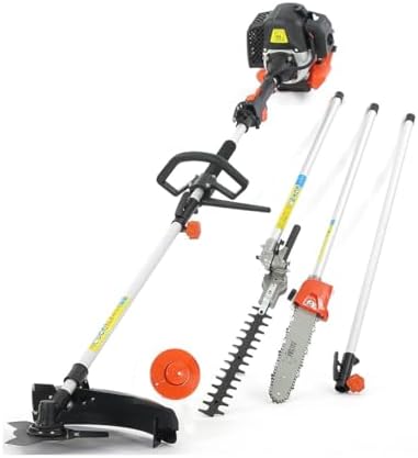 FUXTEC FX-MT152E Multiherramienta 5en1 a Gasolina – Desbrozadora, Cortasetos, Motosierra Inclinada, Cortabordes y Extensión 1 m – Motor 2 Tiempos 52cc para Jardinería