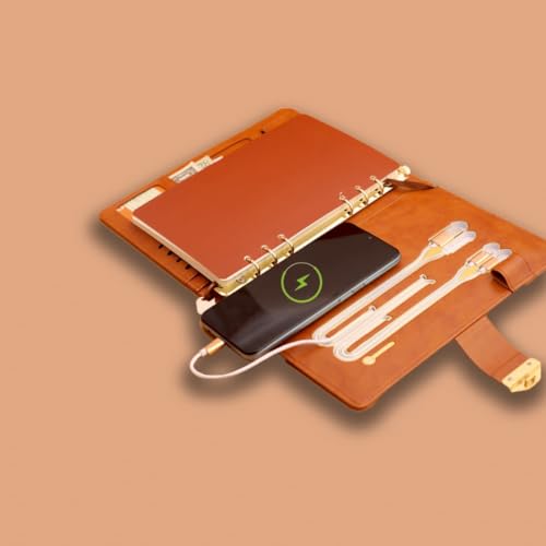 Image of Wireless Powerbook Folder With Wireless Charge Built- (8000 MAH) | Biometric Powerbook Notebook Diary for Girls Men & Women (LIGHT TAN)