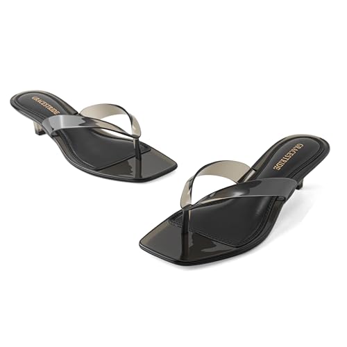 Image of Women's Flip-Flops Kitten Heels Thong Sandals For Women Square Toe Slip On Fashion Summer Dress Sandals