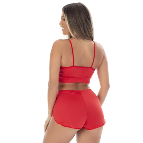 Kit 2 Pijama Baby Doll Feminino Short Linha Noite 834 (Rosé + Vermelho, M)