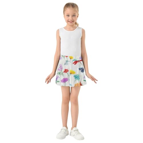 Vintage Wildflowers Dragonflies Toddlers Tennis Skirts Children Girls Skorts Athletic Shorts Pleated Skort 4t3