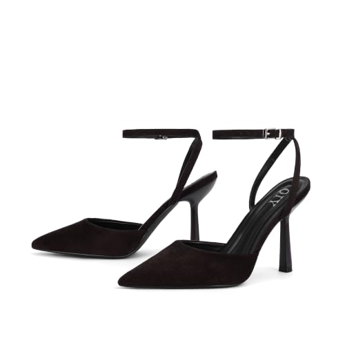 Image of QIY Closed Toe Heels for Women Pumps High Heel Strappy Sandals | Pointed Toe Slingback Women Heels with Ankle Strap, Stilettos Wedding & Bridal Formal Dress Shoes for Evening Party, Prom