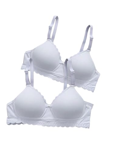 WDIRARA Girl's 2 Pieces Contrast Lace Scallop Trim Bow Bra Set Bralettes Set Underwear