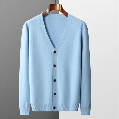 Men's Merino Knit Blazer Ultra-Fine Wool V-Neck Cardigan with Full-Button Front Strategic2
