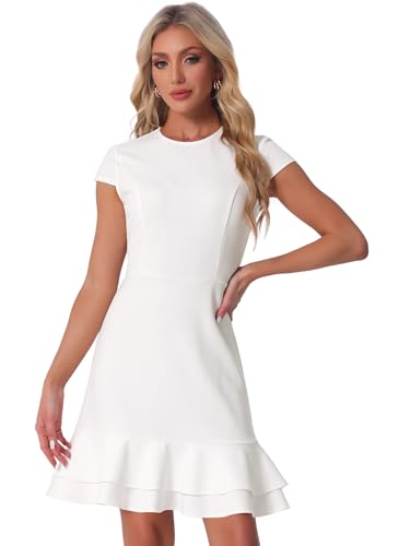 Image of Allegra K Women's Cap Sleeves Round Neck Tiered Ruffled Hem Above Knee Dress