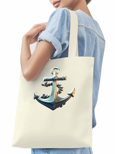 Canvas Tote Bag, Nautical Aesthetic Canvas Tote Handbags for Women Shoulder Bag Shabby Chic Anchor3