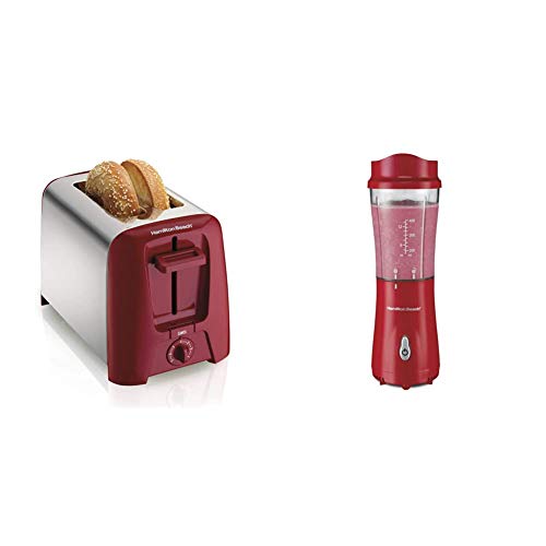 Hamilton Beach 2 Slice Toaster With Extra Wide Slots, Shade Selector, Auto-Shutoff, Cancel Button And Toast Boost, Red & Shakes And Smoothies With Bpa-Free Personal Blender, 14 Oz, Red #TOP20