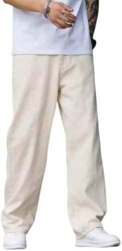 Generic Men's Cream Wide Leg Cotton Casual Jeans (White) - Image 4