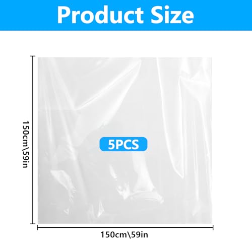 5 Stk Extra Große Transparente Plastiktüten, 150 x 150cm Extra Große Klare Plastik Aufbewahrungstasche Groß, Wasserdichte & Wiederverwendbare Transparente Aufbewahrungsbeutel für Gepäck Koffer Möbel