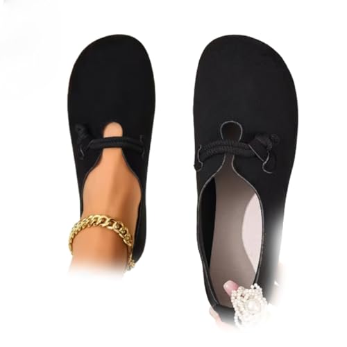 Image of Orthopedic Suede Ballet Mary Jane Flats for Women, Wide Fit Round Toe Mary Jane Shoes Soft Comfort Slip on Ballet Flat Shoes (Black,6.5)