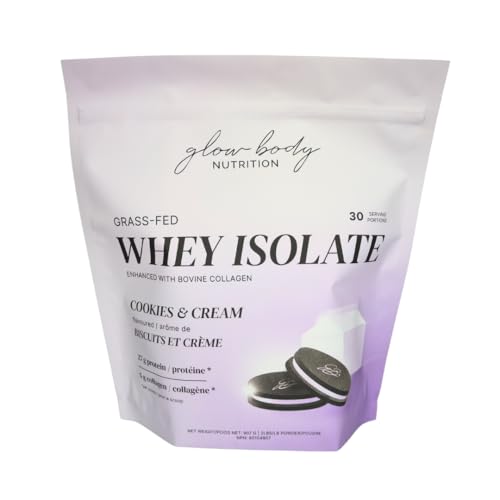 Glow Body Glow Protein - Cookies & Cream | 2lbs - 30 servings | 25g Protein, 5g Collagen | Grass-Fed Whey Isolate, Whey Protein Powder, Collagen Powder, Collagen Protein, Protein Powder for Women, Collagen Supplement, Protein Powder| Sucralose-Free, Gluten-Free, Soy-Free | Supports Lean Muscle, Glowing Skin, Hair, Nails.