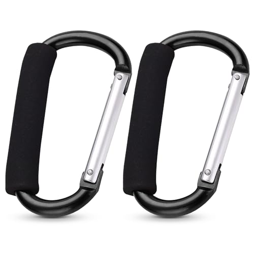 Carabiner Clip, 5.5 inch Locking Clip Soft Sponge Handle Large Carabiners Clip Set for Outdoor, Fishing, Hiking, Camping, Badge, Water Bottle 2 Pcs (Black)