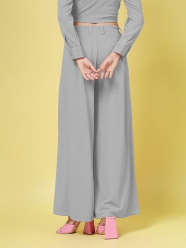 Image of FYLTR Women's Stretchable High Waist Wide-Leg Front Pleated Formal Trouser