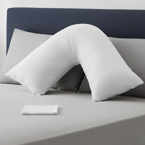 LOOMERIG Luxury V Pillow with Pillowcase 75 cm X 35 cm Soft Warm & Comfy V Shaped Pillow for Ultimate Comfort - Ideal for Pregnancy and Nursing (White)