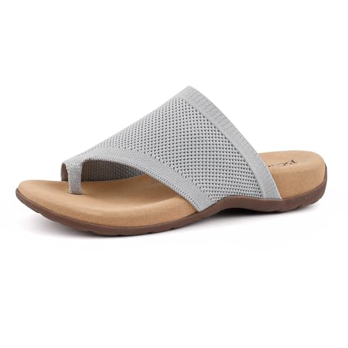 Best Sandals for Bunions: Comfort & Style for Your Feet 14 BCSTUDIO Women Comfort Orthopedic Knit Flip Flop Sandals with Arch Support, Grey, Size 9