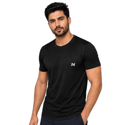 Image of NINQ Half Sleeve Tshirt for Men | Round Neck Regular Tshirt | Breathable Mesh Dotted Stylish T-Shirt | Sports Wear Casual Tee for Gym, Running & Daily Comfort