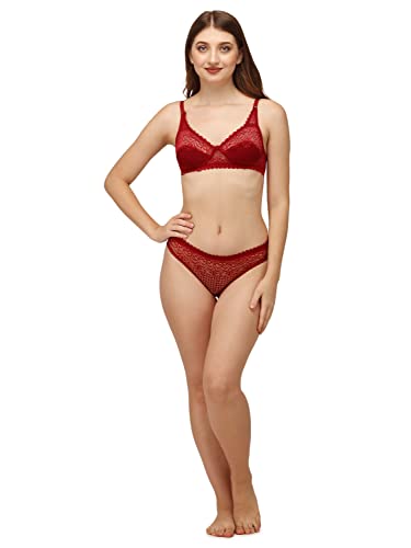 Image of Womens Cotton Solid Regular Bra & Underwear Lingerie Set