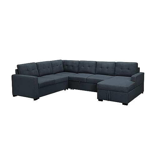 Fanye Oversized Upholstered Sectional Sofa With Pull Out Sleeper Couch Bed And Storage Chaise Lounge, U-Shaped Sofa & Couch For Living Room Furniture Sets Sofabed, 114.2” X 89.8” X 35”H, Dark Gray #TOP5