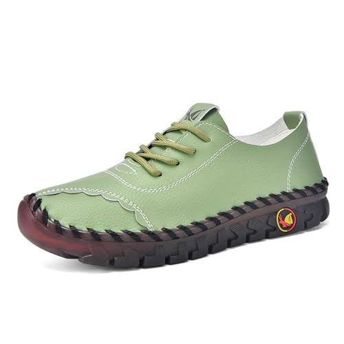 Image of Women's Tendon Soft Sole Casual Orthopedic Shoes Fashion HandSewing Leather Non-Slip Flat Loafers Low-top Outdoor Comfy Breathable Walk Mam Nurse Shoes