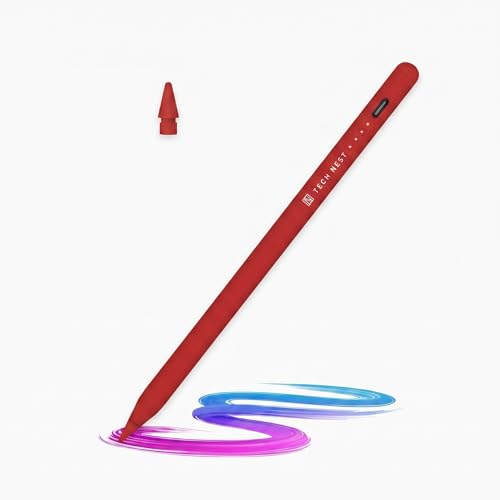 Tech Nest Stylus Pen for iPad 2018-2025, Fast Charge, Magnetic Charging, Palm Rejection Stylus for iPad 11/10/9/8/7/6th Gen, Air 7/6/5/4/3/M3/M2, Pro 13'/12.9'/11'/M4, Mini 7/6/5th, Red